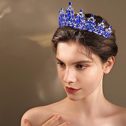 ShulaSHOP Blue Crowns for Women,Blue Tiaras for Women,Blue Crown Royal Queen Crown and Tiaras Princess Crown for Women and Girls,Party Halloween Costume Prom Birthday Bridal Wedding Hair Accessories