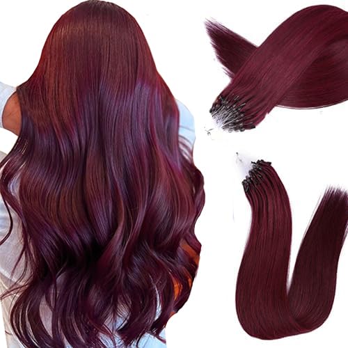 Micro Link Hair Extensions Human Hair 30g 22inch(#99J) Wine Red Microlink Hair Extensions Human Hair Microbead Hair Extensions Microlink Hair Extensions Micro Link Hair Extensions For Women