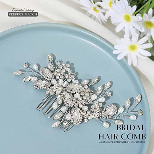 Casdre Crystal Bride Wedding Hair Comb Pearl Bridal Hair Piece Hair Accessories for Women and Girls (A Silver)