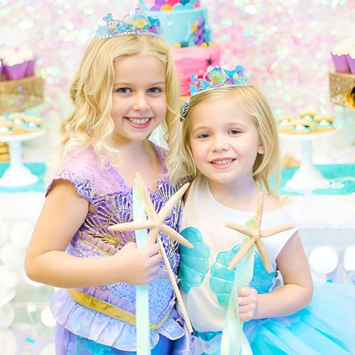 Wecoe Tiara for Girls Blue Mermaid Birthday Crown Princess Crown Fairy Crown Tiara Mermaid Party Decoration Birthday Party Favor Party Supplies Princess Dress Up Costume Accessories Gift