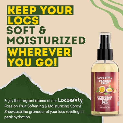 Locsanity Daily Moisturizing Spray for Dull, Dry Locs – Trial Size Passion Fruit Hair and Scalp Moisturizer for Dreadlocks, Sisterlocks, Microlocks, Braids to Control Oil and Frizz (4 fl oz)