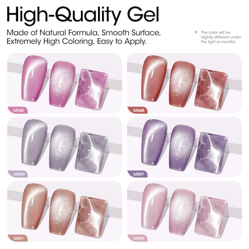 Gellen Cat Eye Gel Polish Set 6 Colors Holographic Glitter Gel Nail Polish Kit with Magnet Sparkle Purple Pink Red Nail Polish Gel Kit Nail Art Home Salon Gel Manicure Kit for Women Girls Gift