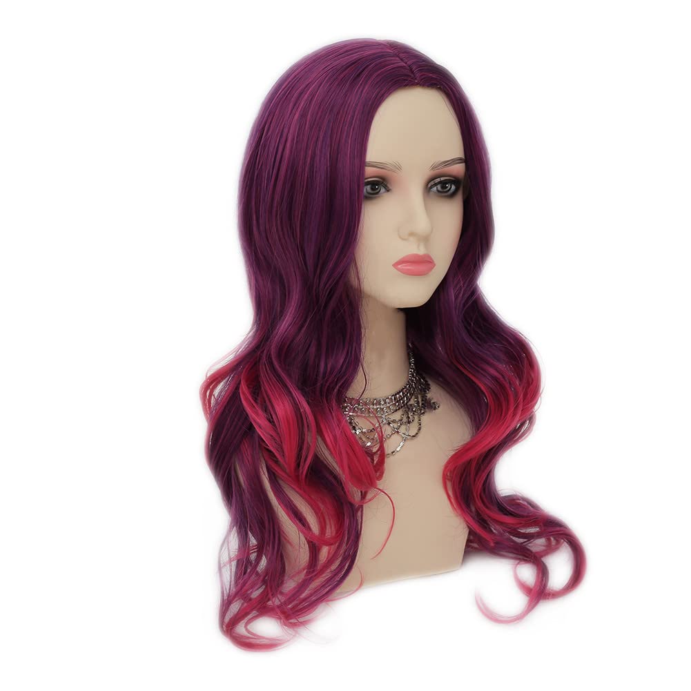 Dai Cloud Purple Ombre Wig for Women Long Curly Wave Synthetic Wigs Hair Colorful Wigs for Cosplay Party Wigs(Purple Ombre Hot Pink)