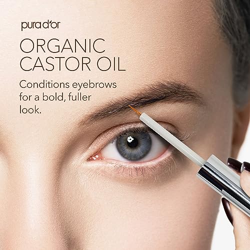 PURA D'OR 4 Oz ORGANIC Castor Oil - 100% Pure USDA Certified Cold Pressed, Hexane Free Eyelash & Eyebrow Growth Serum - 2 Empty Bonus Applicators - For Fuller, Thicker Lashes & Brows - Skin & Hair