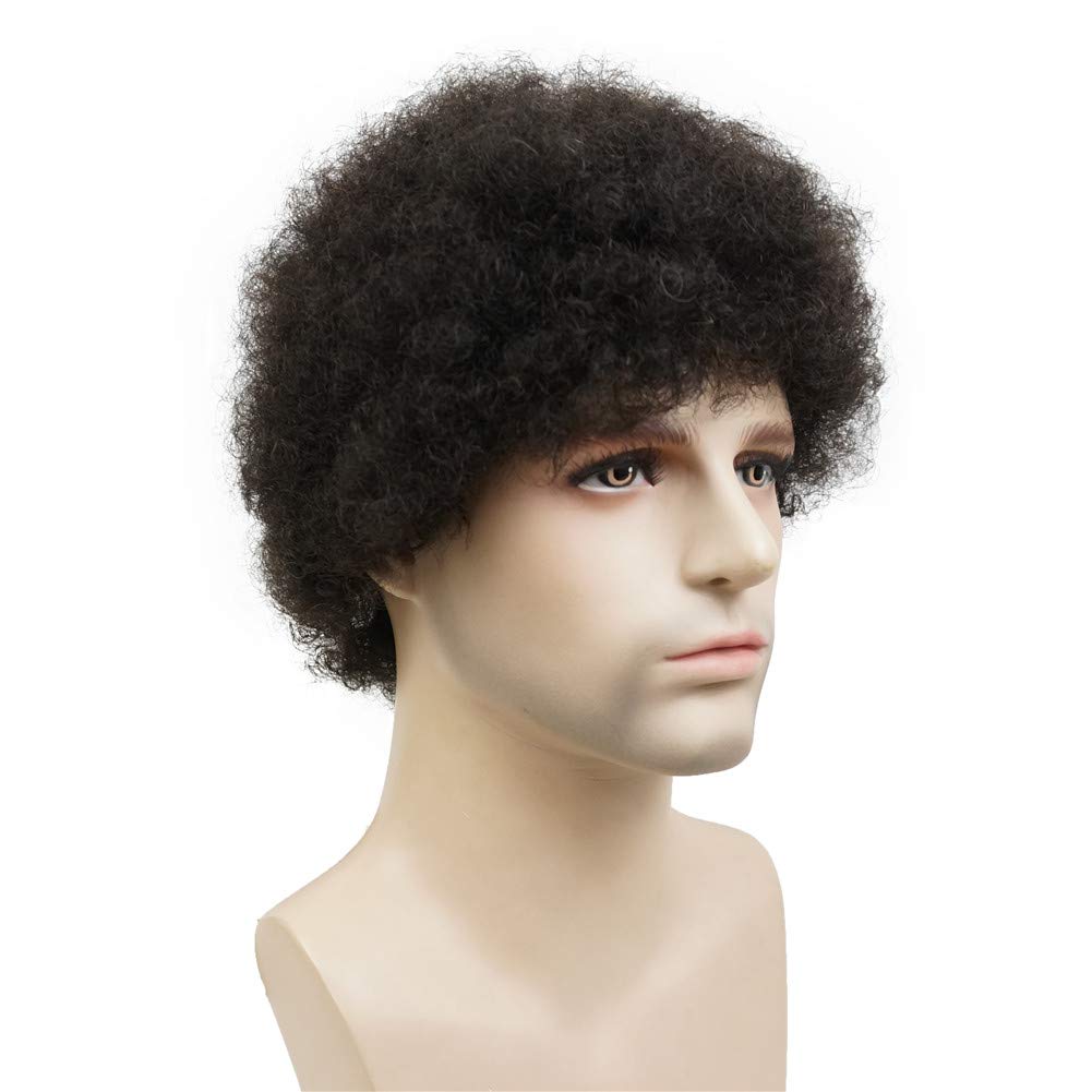 Aimole Afro Short Curly Wigs 100% Human Hair Wig for Black Women or Men African American Full Wig (1B)