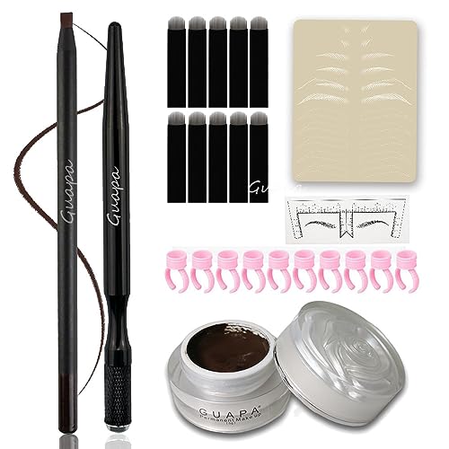 Eyebrow Microblading Kit 29pcs with Microblading Eyebrow Paste, Holder, Waterproof Pencil, Practice Latex, Blades, Rings, and Disposable Ruler (Microblading Kit 1)