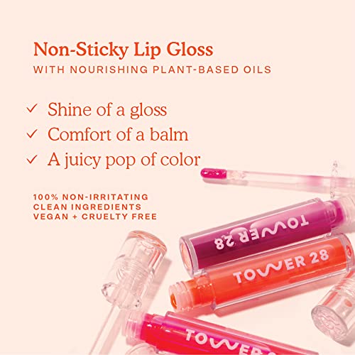 Tower 28 ShineOn Milky Lip Jelly, SESAME, Non-Sticky Lip Gloss, Milky Mauve Pink Vegan Lip Gloss, Moisturizing Apricot and Raspberry Seed Oil, Cruelty Free