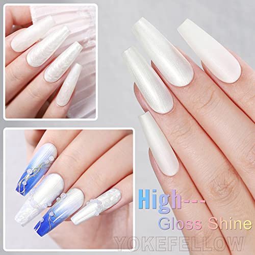 YOKE FELLOW Pearl Gel Nail Polish, 1 Pcs 10ML White Pearl Drawing Shimmer Mermaid Soak Off Gel Polish Nail Art Manicure Salon DIY Design