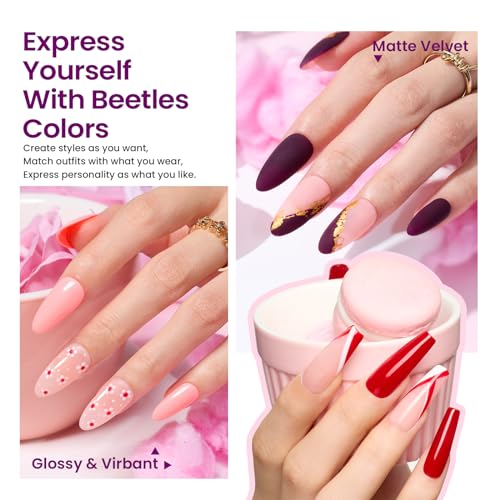 Beetles 12 Colors Gel Nail Polish Kit with U V Light 48W LED Nail Lamp Gel Base Top Coat Pink White Purple Glitter Gel Polish Set Nail Art Rhinestone Gems Manicure Gel Nail Polish