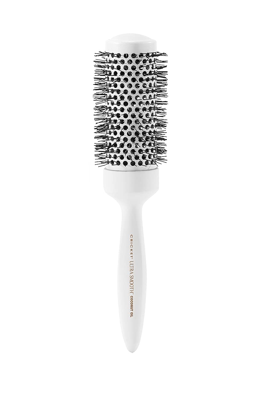 Cricket Ultra Smooth Coconut 1.75” Thermal Ceramic Barrel Hair Brush Anti-Static Heat-Resistant Hairbrush for Blow Drying, Curling and Styling All Hair Types White