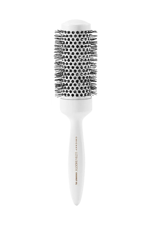 Cricket Ultra Smooth Coconut 1.75” Thermal Ceramic Barrel Hair Brush Anti-Static Heat-Resistant Hairbrush for Blow Drying, Curling and Styling All Hair Types White