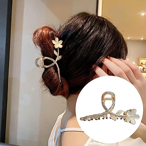 Souarts 6 PCS Hair Clips, Flower Claw Clips for Women Girls, Metal Hair Clips, Powerful Hold Hair Shark Clips Gifts for Women Girls (B-2pcs-Gold Cat Eye)