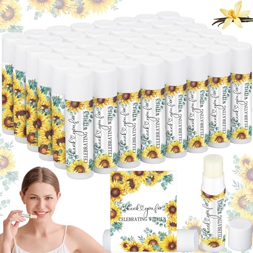 Siifert 50 Pcs Wedding Bridal Shower Lip Balm Bulk Sunflower Wedding Bachelorette Favor Vanilla Lip Balm Favors Chapped Sticks Pack Bulk Bridesmaid Gifts Small Thank You Gifts for Women Guests