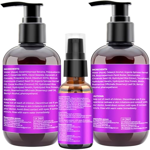 Hair Growth Shampoo and Conditioner Set With Rosemary, Biotin, Argan, and Castor Oils for Thinning, Damaged, Curly Hair