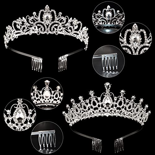 ZOCONE 4 Pack Crystal Rhinestone Bridal Tiara & Birthday Queen Sash, Wedding Crown for Women Flower Girls Birthday Headband Princess Crowns with Comb (Silver)