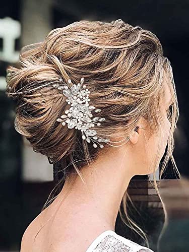 Casdre Crystal Bride Wedding Hair Comb Pearl Bridal Hair Piece Hair Accessories for Women and Girls (A Silver)