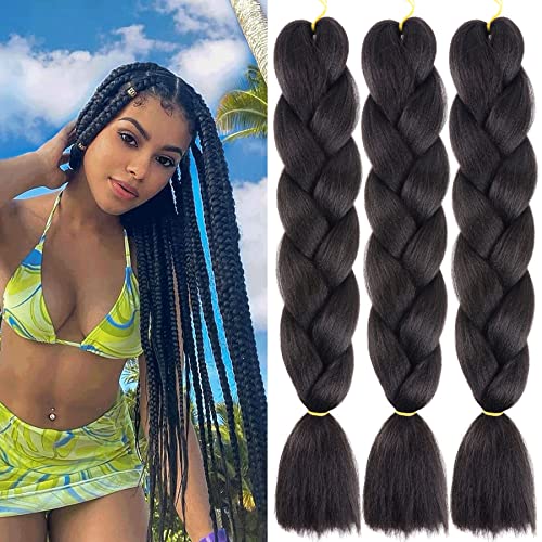 Xtrend 3 Pcs Braiding Hair Crochet Braids Hair 24 Inch Synthetic Jumbo Box Braids Hair Extension for Women 100g/pc (3 Pieces,1B#) …