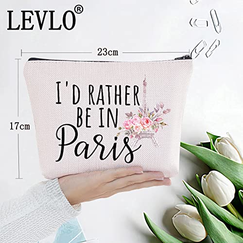 LEVLO Funny Eiffel Tower Cosmetic Make Up Bag France Paris Travelers Gifts i'd Rather Be In Paris Makeup Zipper Pouch Bag (Be In Paris)