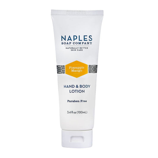 Naples Soap Company Lightweight and Nourishing Vegan Hand & Body Lotion - Silicone-Free Hydrating Skin Care, Made with Natural Moisturizing Ingredients for Soft, Supple Skin - Pineapple Mango, 3.4 oz