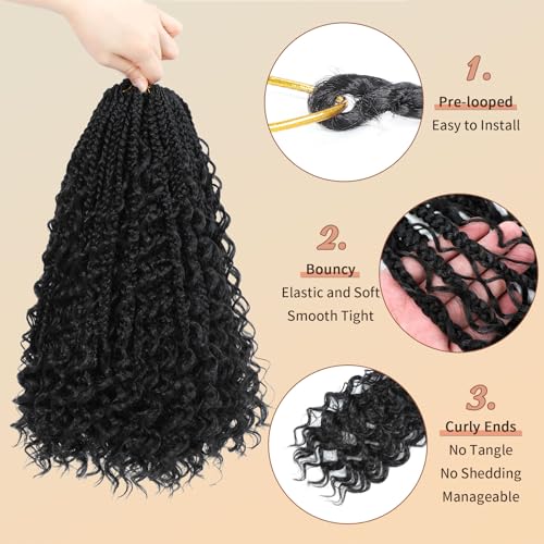 Karida 9 Packs Goddess Box Braids Crochet Hair For Black Women 10 Inch, Crochet Braids With Curly Ends, Boho Crochet Braids Goddess Braids Crochet Hair (10 Inch, 1B/30/27#)