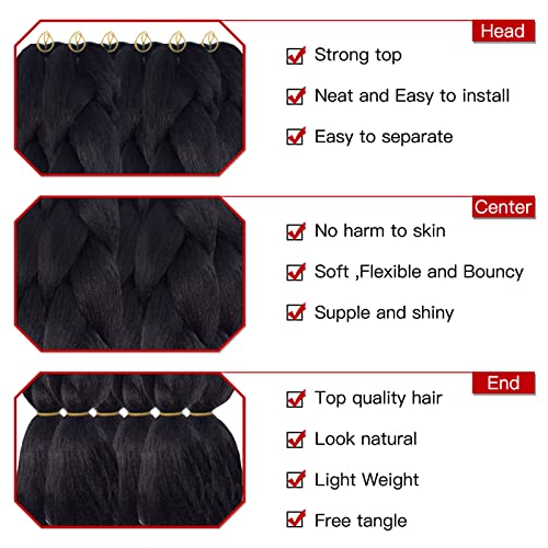 Xtrend 3 Pcs Braiding Hair Crochet Braids Hair 24 Inch Synthetic Jumbo Box Braids Hair Extension for Women 100g/pc (3 Pieces,1B#) …