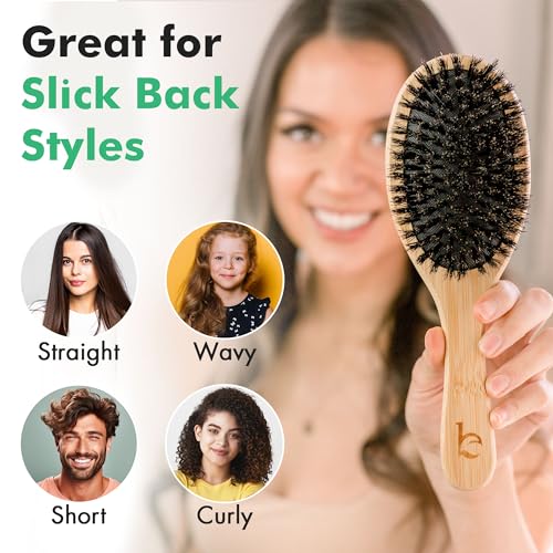 Boar Bristle Hair Brush - Smoothing Hair Brush for Fine Hair, Hair Brush for Men, Women & Kids, Soft Bristle Hair Brush, Bamboo and 100% Boar Bristles, Soft Brush for Hair, Gentle on Scalp