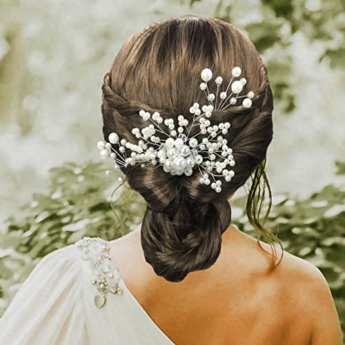 QUEOUNR Pearl Wedding Hair Comb, 3PCS Bridal Hair Combs with Rhinestone Hair Pins Clips Head-piece Decorative Hair Accessories for Women Girls,H28