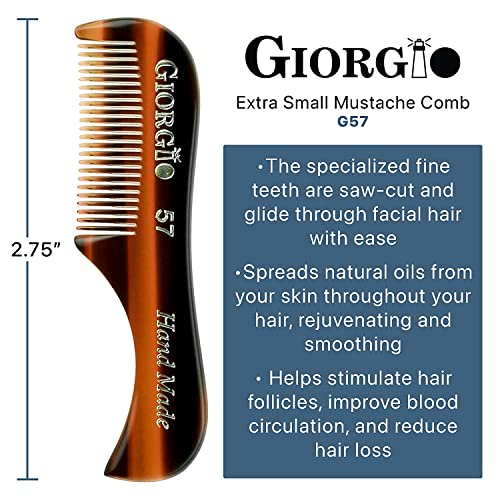 Giorgio Beard Combs Set - Handmade Beard Comb Kit for Everyday Beard and Mustache Grooming - Includes Fine and Wide Tooth Pocket Dresser Comb + Fine Tooth Straightening Comb + Fine Teeth Mustache Comb