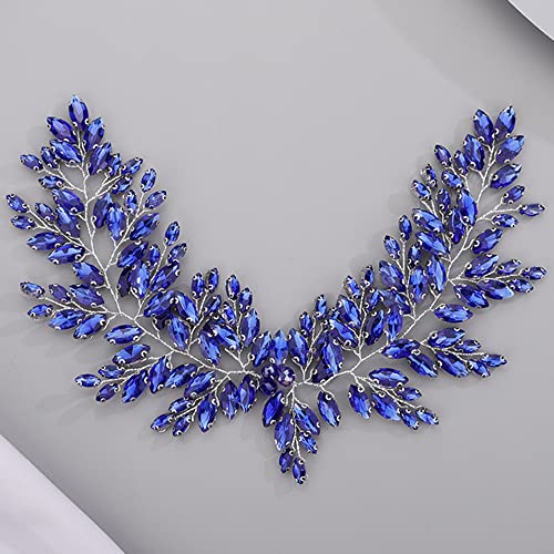 BERYUAN BLUE Color Wedding Crystal Headband Women Hair Vine for Bride Bridesmaid Crystal Wedding Headband hair vines for wedding hairstyles