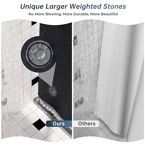 AmazerBath Black Shower Curtain Plastic, Thick PEVA Shower Curtain Black, Dark Shower Curtain Heavy Duty, Black Bathroom Curtain Waterproof 72x72 with 3 Weighted Stones and 12 Grommets