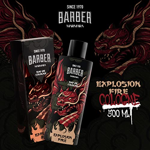 BARBER MARMARA Explosion Fire Limited Edition Eau de Cologne 500 ml | Men's Scented Water Glass Bottle | Gift Packaging | Men's Perfume | Aftershave Men | Unisex Fragrance - Cologne Barber | 8%