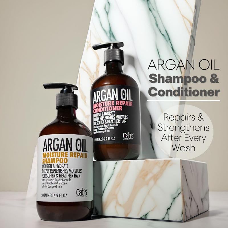 Cab's Argan Oil Shampoo and Conditioner Set for Women and Men - Best Gift for Damaged, Thinning Hair, Curly or Frizzy Hair - Paraben Free 2 x 16.9 fl oz