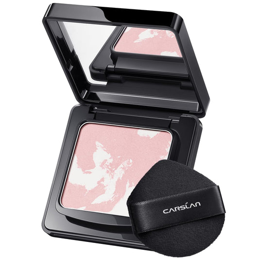 CARSLAN Oil Control Face Pressed Powder Compact, 24H Longlasting Waterproof Pressed Setting Powder Foundation Makeup, Shine Free, Poreless, Smooth, 04 Pink for dry skin (0.28Oz)