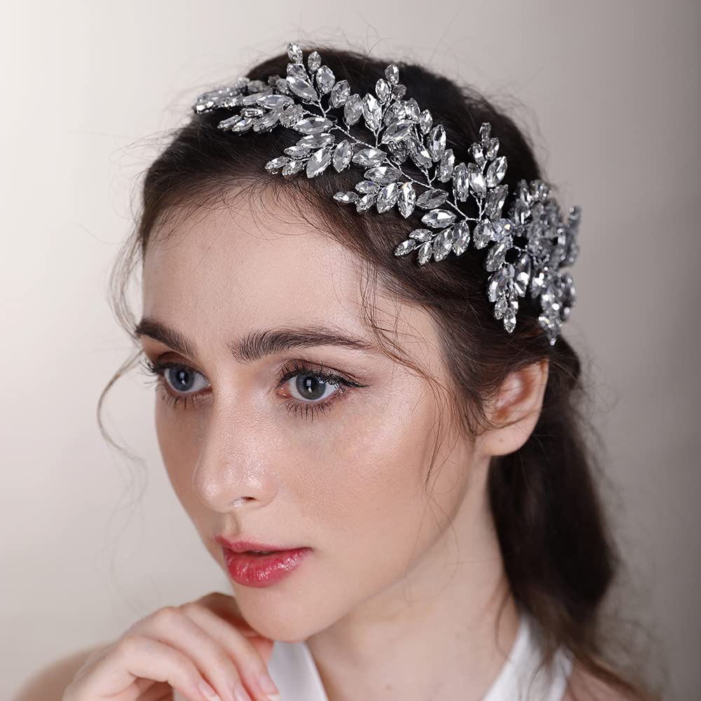 BERYUAN BLUE Color Wedding Crystal Headband Women Hair Vine for Bride Bridesmaid Crystal Wedding Headband hair vines for wedding hairstyles