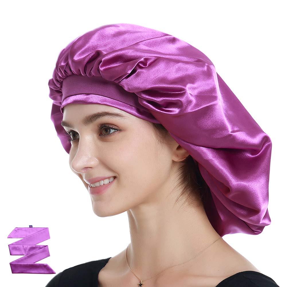 Alnorm Extra Large Satin Sleep Bonnet Dreadlock Satin Cap Purple