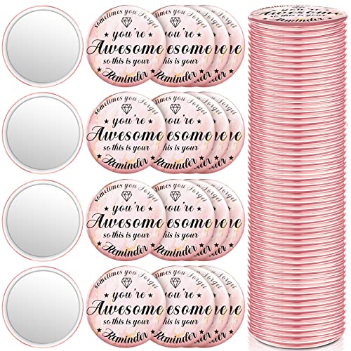 Gulfmew 2.76 Inch 36 Pcs Inspirational Compact Mirror Bulk Employee Gifts Round Makeup Glass Mirror Personal Purse Pocket Mini Mirror for Women Girls Coworker Nurse Friends(You're Awesome)