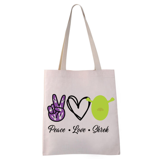 VAMSII Monster Sher k Musical Gifts Musical Theatre Makeup Bag Peace Love Shre k Shrekk Party Treat Bag (Peace L Shrek tote)