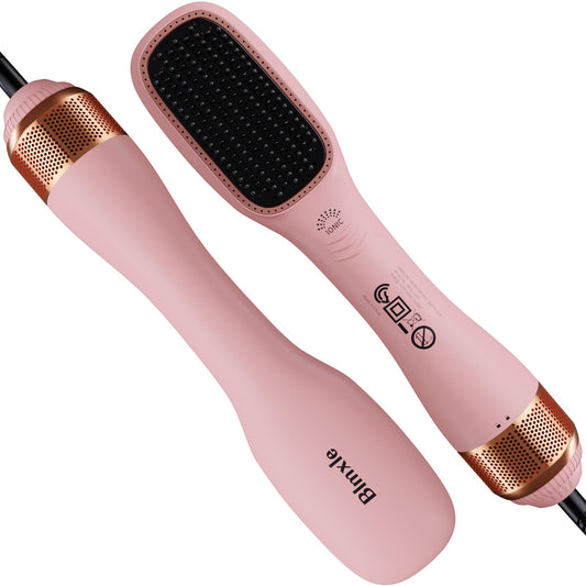 Blmxle Hair Straightener Brush, 2 in 1 Negative Ion Hair Dryer Brush, Pink, 120V, 1.2kWh, Corded Electric, Ionic Technology, Ceramic Coating, for Women, Salon-Quality, Frizz-Free Hair