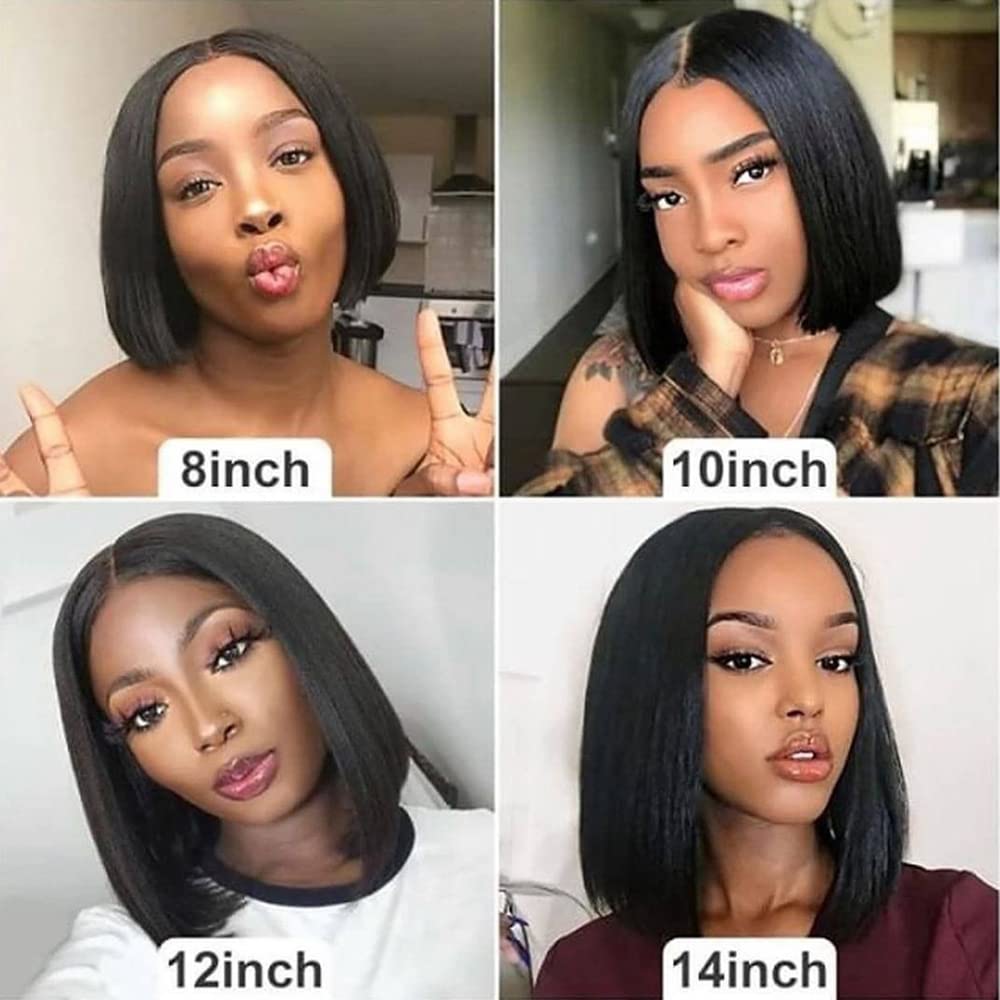 Bob Wig Straight Transparent Lace Front Human Hair Wigs for Women 13x4 Lace Frontal Wigs with Baby Hair 180% Density Brazilian Human Hiar Lace Bob Wig (14 Inch).