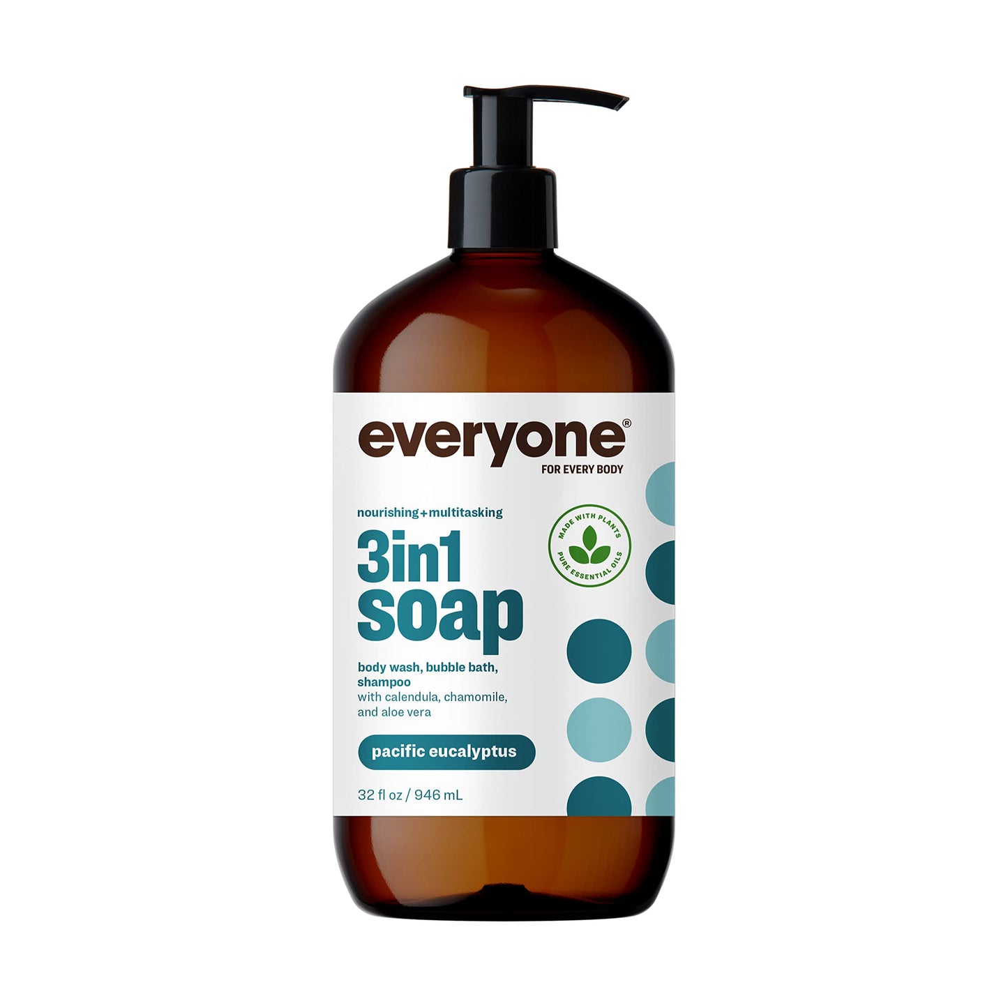 Everyone 3-in-1 Kids Soap, Body Wash, Bubble Bath, Shampoo, 32 Ounce & 3-in-1 Soap, Body Wash, Bubble Bath, Shampoo, 32 Ounce (Pack of 2), Pacific Eucalyptus