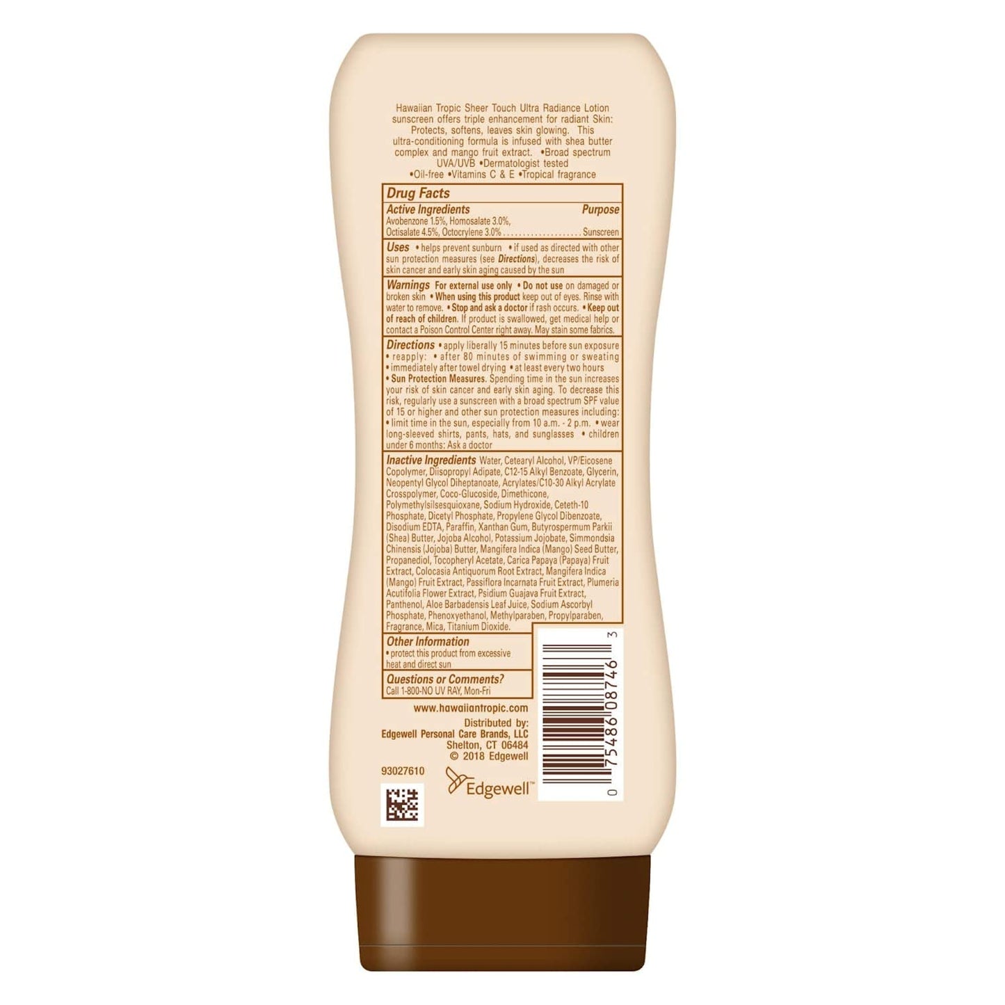 Hawaiian Tropic Sheer Touch Lotion Sunscreen, Ultra Radiance SPF 15, 8 oz (Pack of 2)