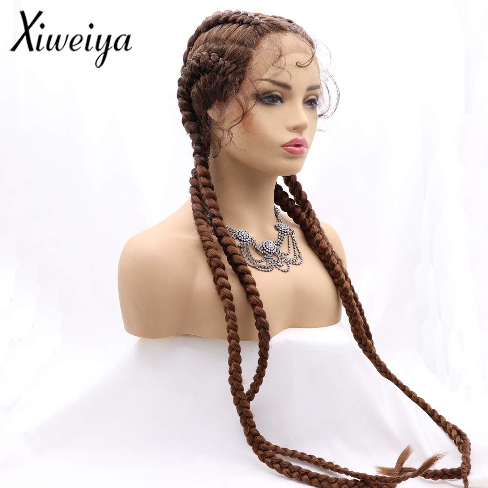 xiweiya Long 36" Braided Wigs 4 Braids Cornrow Wig Strawberry Blonde Wig Synthetic Copper Brown with Baby Hair for Women Cosplay Party