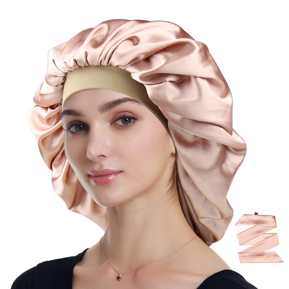 Night Cap Satin Hair Bonnet Sleeping Hat for Women Coral Red