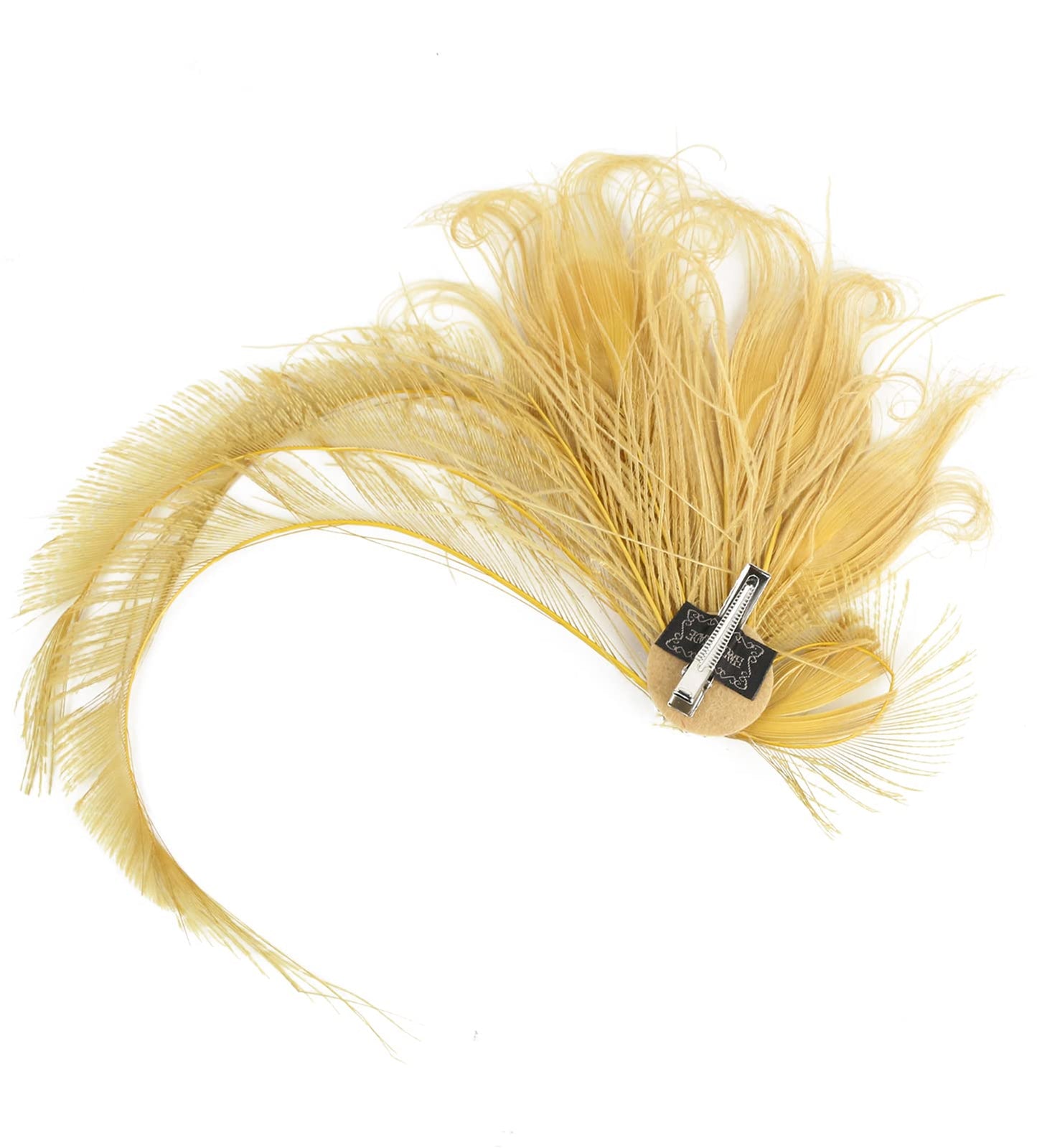 Z&X Peacock Feather Fascinator Hair Clip Headband 1920s Costume Flapper Headpiece (015a- Gold)