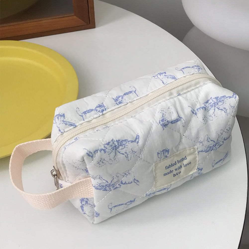 Lushandy 3 Pcs Floral Makeup Bag Quilted Cosmetic Bag Set for Women Cute Cotton Coquette Aesthetic Makeup Bag Large Travel Toiletry Organizer Bag