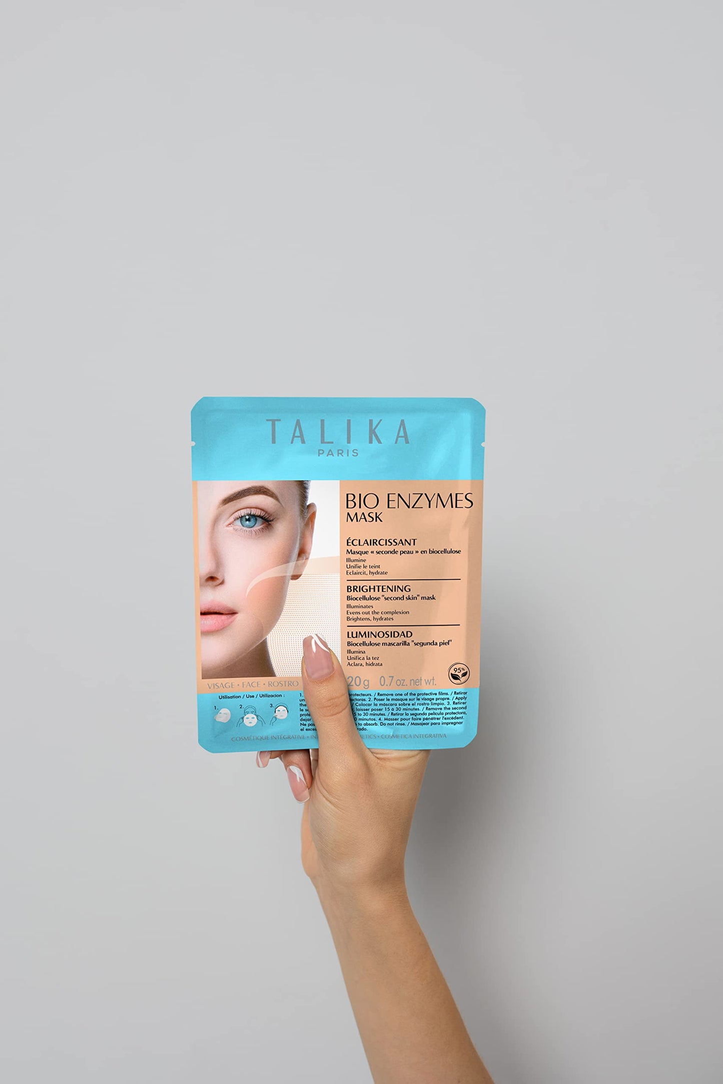 Talika Bio Enzymes Brightening Mask - Hydrating & Illuminating Face Mask - Biocellulose Regenerating Mask - Second Skin Effect Beauty Sheet Mask - 20g