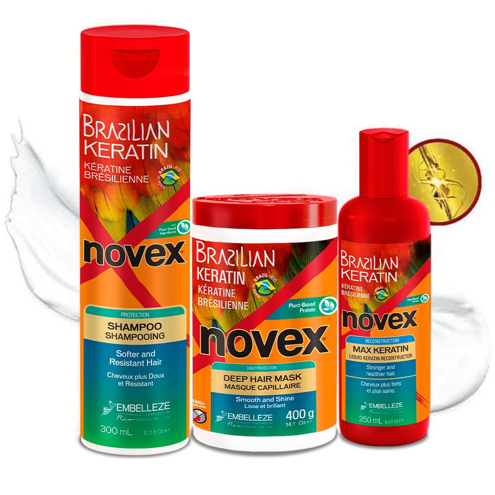 NOVEX Brazilian Keratin Max Liquid Treatment Bundle - Reconstructive Keratin, Frizz control & Damage Repair