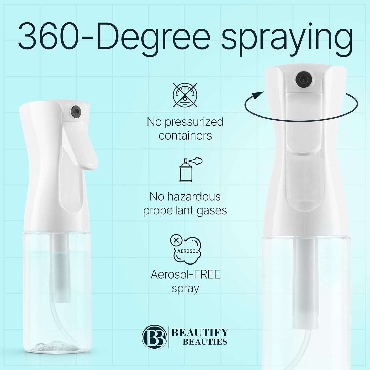 BeautifyBeauties Spray Bottle For Hair – Continuous Mister Spray Bottle for Hairstyling, Cleaning, Plants, Pets, Barbers, Salons, Essential Oil Scents (White, 6.8/200ml)