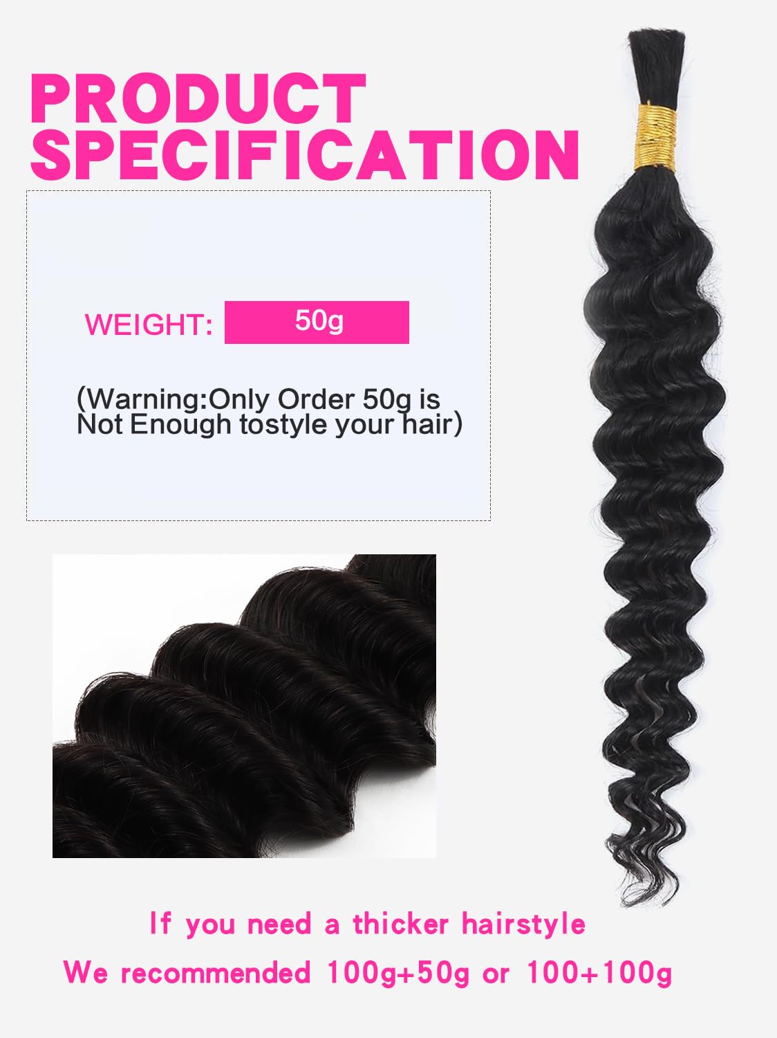 Selina Human Braiding Hair 1 Bundle 50g Loose Deep Human Hair Bulk Micro Braiding Hair Human Hair Deep Wave Bulk Human Hair For Braiding Natural Black Color (Loose Deep, 28inch)