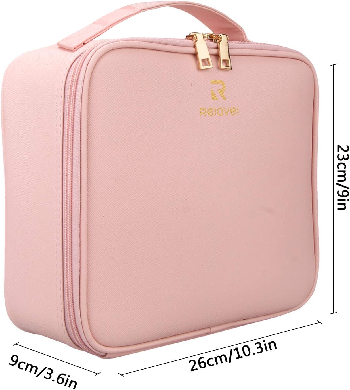 Relavel Travel Makeup Train Case Makeup Cosmetic Case Organizer Portable Artist Storage Bag with Adjustable Dividers for Cosmetics Makeup Brushes Toiletry Jewelry Digital Accessories (Pink)